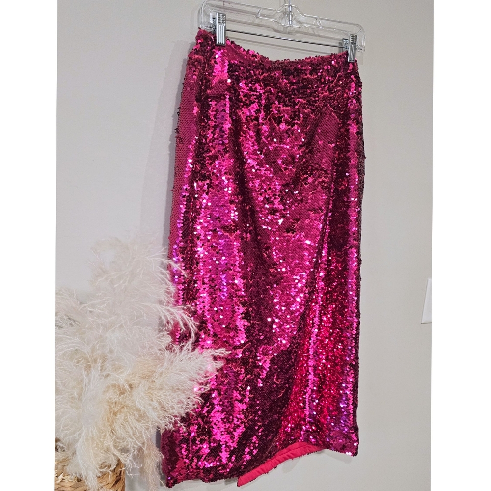 Nasty Gal Hot Pink Sequin Wrap Midi Skirt